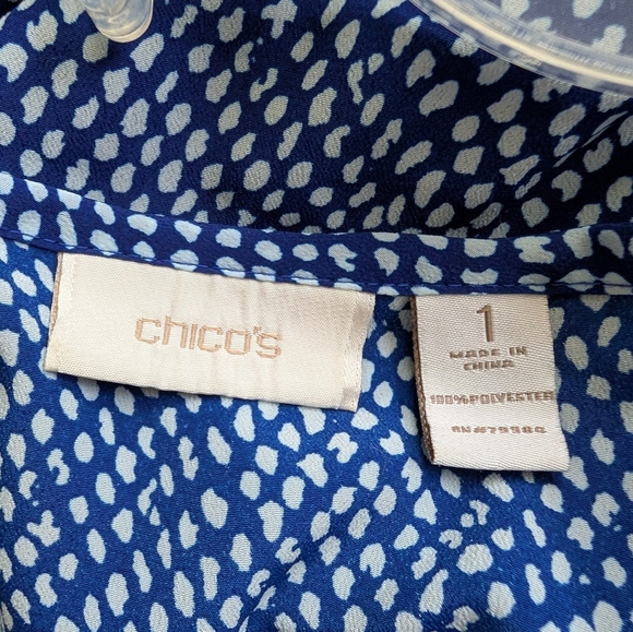 Chico's 1 Sleeveless Tank Top Blouse Shirt Button Down Blue - Picture 3 of 3